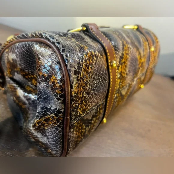 Dooney & Bourke Brown, Gold and Gray Exotic Python Satchel - Picture 7 of 13